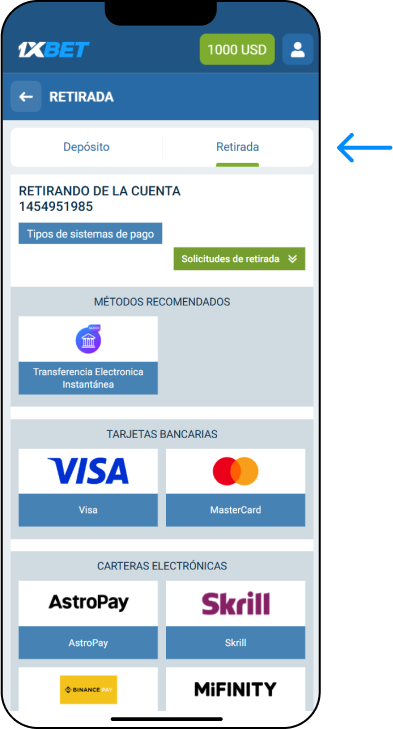 Como retirar dinero desde en el sitio web - App 1xbet Argentina